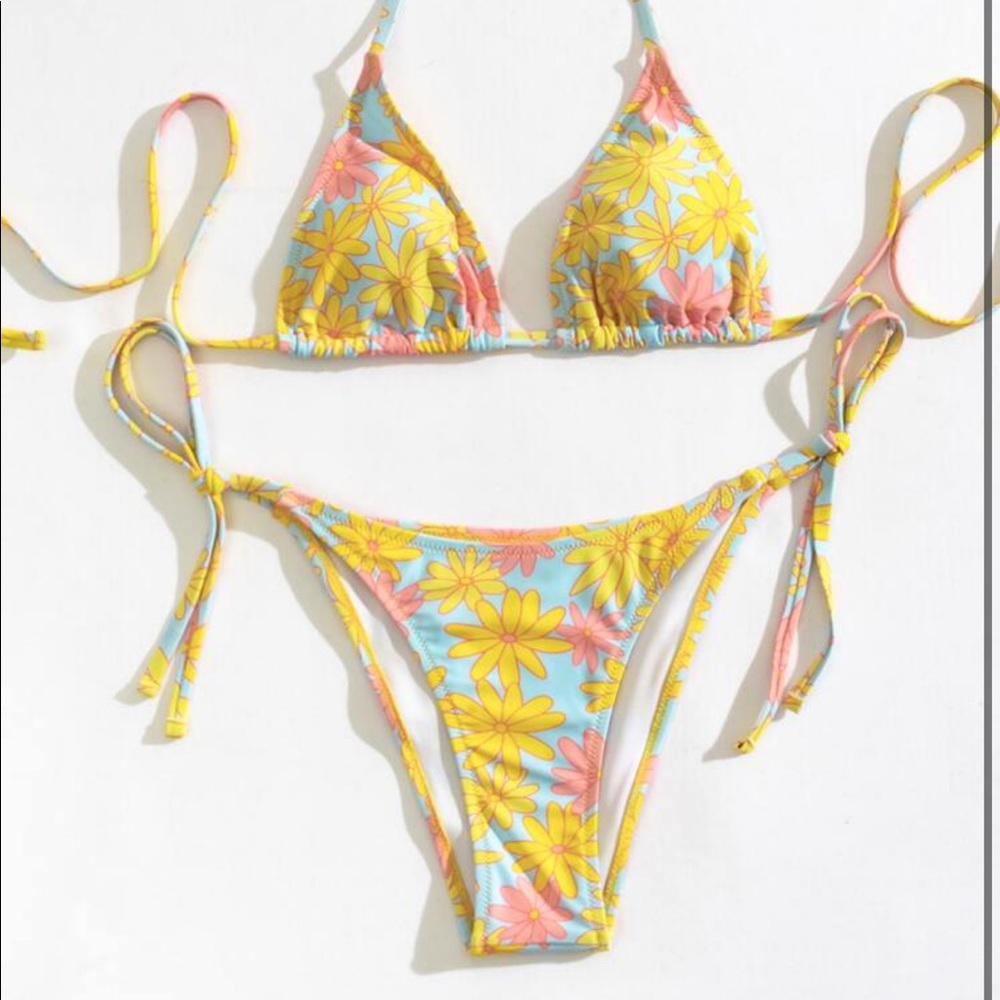 Shein floral tie side bikini bottom